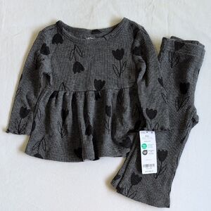 NEW carter's tulip floral gray matching outfit set waffle knit 6 months girl